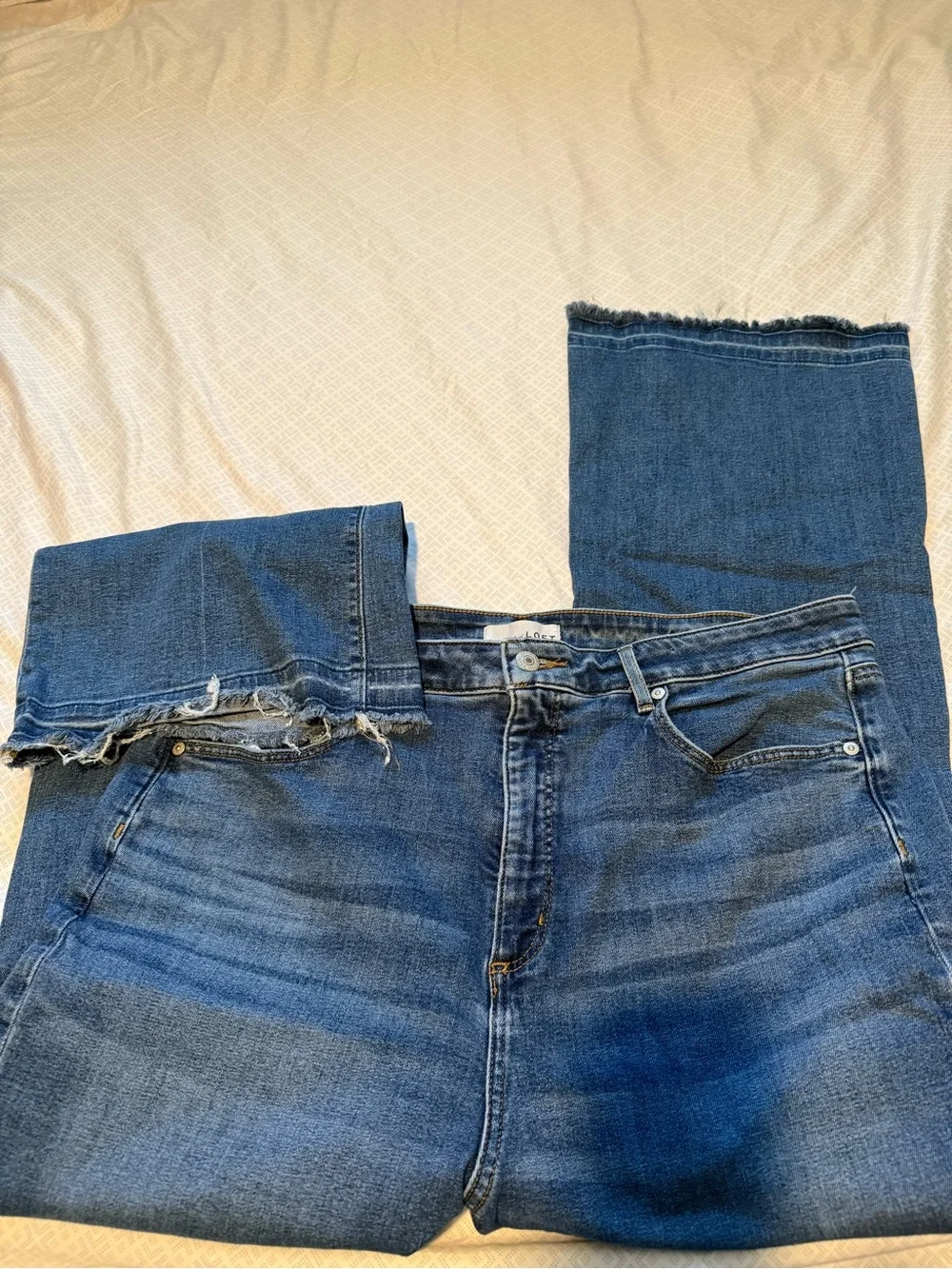 LOFT Blue Flare Jeans with frayed hem